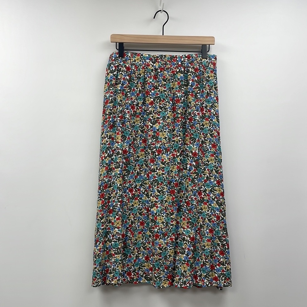 LOFT Floral Midi Skirt in Multi-Colored Print - Picture 4 of 8